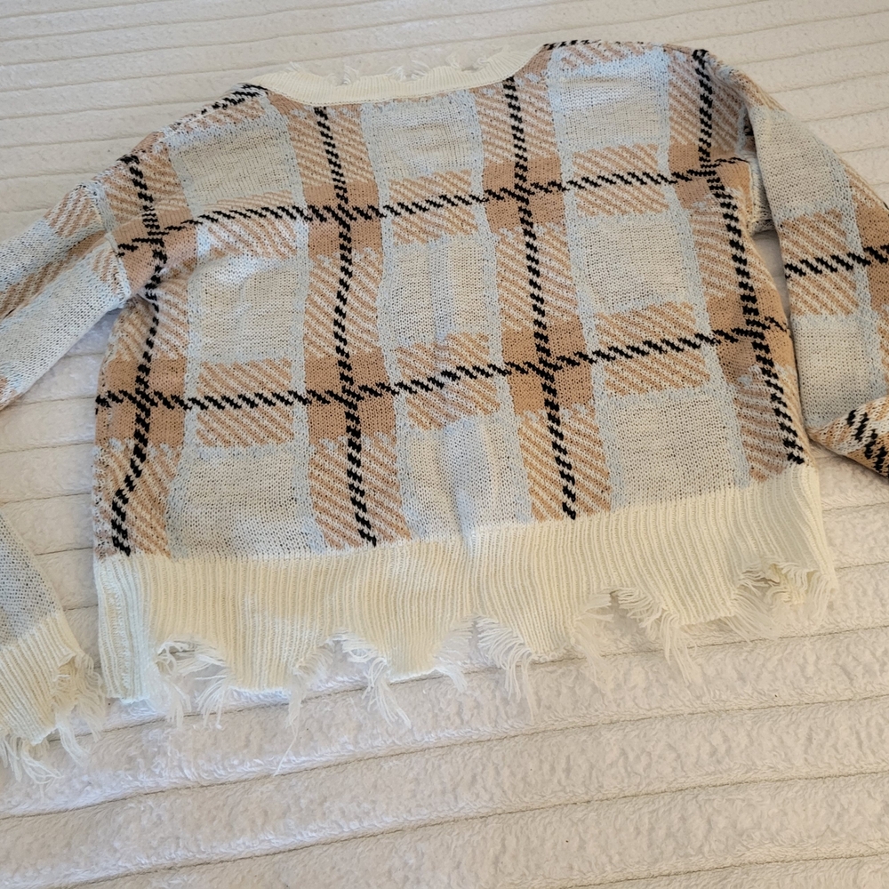 Cream and Tan Crew Neck Sweaters with Textured Knit